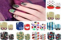 New Arrival Color Glitter Nail Sticker Third Season Manicure Full Stick 16 Styles 12 Pieces Qj211226 1319627