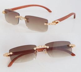 Original Wooden Rimless Moissanite Diamond Set Sunglasses 8200757 Wood Glasses Men Famous Vintage Sun Glasses Womans Eyeglasses 184770407