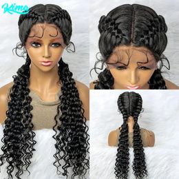 Braided Wigs Synthetic Lace Front Hair Curly Water Wave For African Woman Afro Frontal Cornrow Twist Boxing Braided Wigs 240430