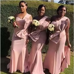 Coral Bridesmaid One Light Dresses Shoulder Bow Floor Length Sleeveless Strap Ruched Custom Made Plus Size Maid Of Honor Gowns Vestidos