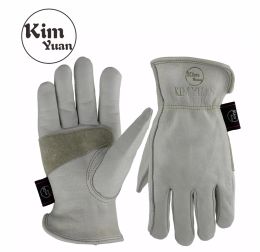 Gloves KIMYUAN 020/030 White Cowhide Work Gloves for Gardening/Cutting/Construction/Motorcycle, WearResistant, Elastic Wrist,Men&Women