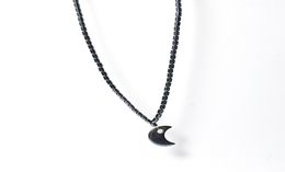 Moon Shape Hematite Pendant Necklace For Men Women Natural Stone Pendant Magnetic Necklace Beads Jewelry1375755