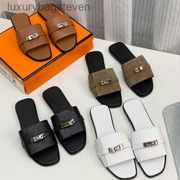 Fashion Original h Designer Slippers Summer New Korean Buckle Shoes Fashion Versatile Leather Flat Heel Comfortable Slippers with 1:1 Brand Logo