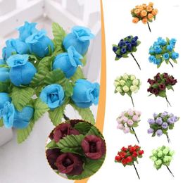 Decorative Flowers 12heads/Bundle Artificial Silk Rose Long Branch Bouquet Fake Plants For Wedding Valentine's Day Home Decoration Y5I4