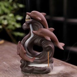 Fragrance Lamps 1pc Dolphin Backflow Waterfall Incense Burner Incense Stick Burner Holder Home Desktop Ornament Home Decor (Without Incense T240505