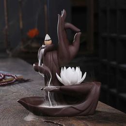 Fragrance Lamps 1pc Lotus Waterfall Incense Holder Ceramic Handicrafts Aromatherapy for Home Decor Office Yoga Relaxation (Without Incense T240505