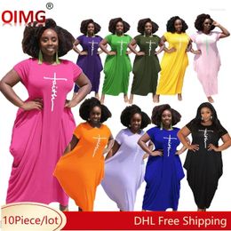 Party Dresses 10 Wholesale Women Maxi Spring Solid Faith One-piece Dress Casual Short Sleeve Loose Long Skirts Beach Wear 5121