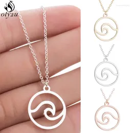 Pendant Necklaces Stainless Steel Wave & Pendants Beach Surfer Jewelry For Women Men Simple Round Shape Choker Necklace Collier 2024