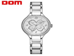 DOM Fashion Women Diamonds Wrist Watches Ceramics Watchband Top Luxury Brand Dress Ladies Geneva Quartz Clock G1271D7MS7695414