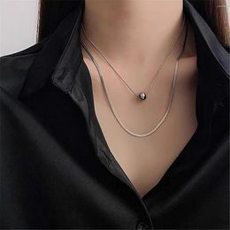 Chains 2 Sets Of Cold Air Stainless Steel Multi-layer Wear Chain Round Ball Collarbone Choker Necklace Jewelry Women