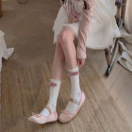 Women Socks Fashion Sweat Absorbent Stripe Thin Cotton Ruffles Balletcore Style Stacked Women's Hosiery Bow Calf