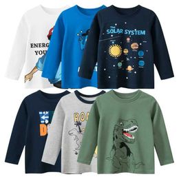 T-shirts Cartoon Space T-Shirt for Boys Girls 2024 Brand Childrens Clothing Autumn New Kids Bottoming Shirts Long Sleeve Cotton Tops TeeL2405