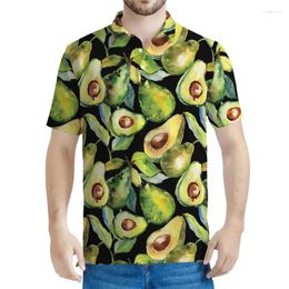 Men's Polos Fashion Avocado Graphic Polo Shirt For Men 3D Printed Fruits Short Sleeve Summer Street T-shirt Loose Lapel Button Tee Shirts