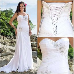 Wedding Gown Bridal Sweetheart Chiffon Dresses Gorgeous Neckline Beaded Lace Applique Designer Sweep Train A Line Custom Made Plus Size Vestido De Novia