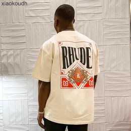 Rhude High end designer clothes for Hip Hop Fashion Playing Card Printed Short Sleeve High Street Couple Loose Mens and Womens T-shirt With 1:1 original labels