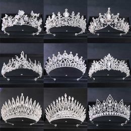 Headbands Silver crystal bridal headgear and crown luxury rhinestone ball dial crown headgear female bride wedding hair accessories Q240506