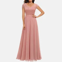 Casual Dresses Ladies Lace Stitching Dress Elegant Long Maxi Patchwork Short Sleeve For Swing Ball Gown Vestidos