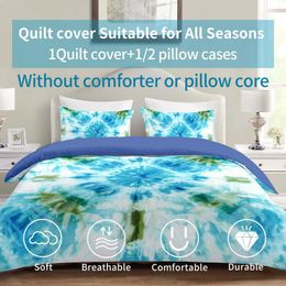 Bedding Sets 3pcs Polyester Blue Green Tie Dye Art Print Cover Set Soft Comfortable For Bedroom Guest Room