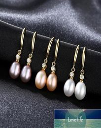 S925 Sterling Silver Gold Color Earrings for Women Freshwater Pearl Earring PinkWhitePurple Pearl Jewelry Wedding Bridal Gifts4463935