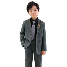 Children's Small Suit Handsome British Style Suit Flower Girl Dress Student Hosting Piano Performance Weekly Birthday Suit (Suit + Trousers + Tie + Brooch)