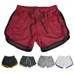 Men's Shorts Breathable Mesh Fabric Elastic Waistband Drawstring Pockets Men Summer Patchwork Color Loose Fitness Daily Garment