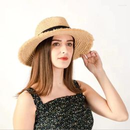 Wide Brim Hats Summer Anti-UV Raffia Straw Hat Female Side Sun Protection Beach Fashion Seaside Casual Ladies Jazz Top Panama