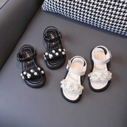Sandals White Cute Open Toe Pearls Kids Fashion Casual Girls Sandals All-match Breathable 2022 Summer New Flat Children Versatile Shoes