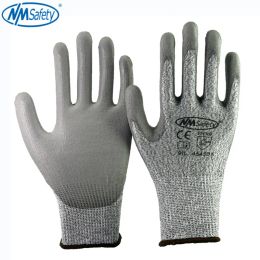 Gloves 8pieces/4pairs Cut Resistant Protective Work Gloves of Hppe Fibre Cut Level 5 Liner Palm Dipping Pu Safety Glove