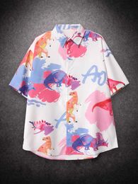 Men's Casual Shirts Printing Plus Size Womens Casual Man American Summer Fried Strt Small Dinosaur Fashion Oversized Mens Shirts Y240506