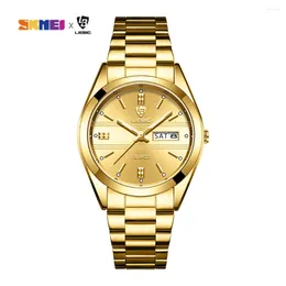 Wristwatches Mens For Watch Luxury Stainless Steel Quartz Golden Women Fashion Waterproof Calendar Clock Relogio Masculino
