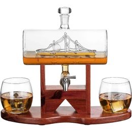 Whiskey Decanter Set Liquor Dispenser for Home Bar Crystal Glass 1250ml Ship 2 Glasses Beautiful Stand Fathers 240429