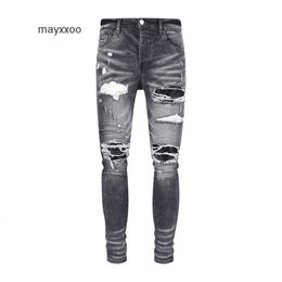 Jean Fashionable Mens Fashion Amiirii 2024 Demin 2024 Purple Jeans Brand Grey Black Split Leather Trendy Slim Fit 5CC0