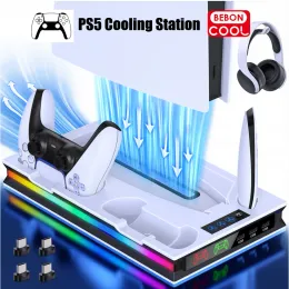Joysticks BEBONCOOL Q276 RGB PS5 Controller Charging Dock FOR PlayStation 5 Digital/Disc Cooling Stand With 4 Micro Grip Charging Adapter