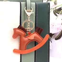 Keychains Trendy Designer PU Leather Rocking Pony Horse Pendant Keychain Decoration For Lady Bag Keyring Charm Accessories Gifts