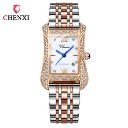 CHENXI Dawn Diamond Square Womens Watch Calendar Waterproof Quartz Fangsheng Clock