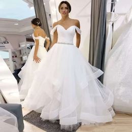 Wedding A Plus Size Line Dresses Bridal Ball Gown Off The Shoulder Beaded Waist Tiered Skirt Floor Length Custom Made Party Gowns Vestido De Novia s