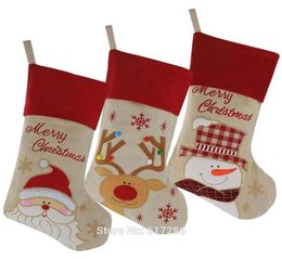 New 3pcs set Christmas Stocking Santa Claus Snowman Reindeer Gift Ornament Socks Christmas Decoration 210v5883021