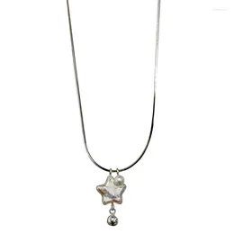 Chains E15E Fresh-Water Pearl Star Pendant Necklace Women Valentines Day Birthday Jewelry Gift Clavicle Chain