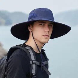 Berets Men Breathable Mesh Panama Caps Summer Anti UV Sun Hat For Women Wide Brim Bucket Outdoor Male Hiking Cycing Hats