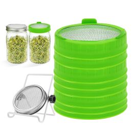 Lids 86mm Wide Mouth Sprouting Jar Lids with Stainless Steel Screen Seed Germination Kit for Alfalfa Bean Sprouts Maker Seedling Tray