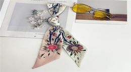 Silk scarf ladies ultrathin narrow bag handle silk scarf double printed twill satin brand small ribbon reyewyew Designer5334890