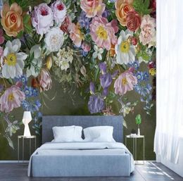 Custom po wallpaper mural 3d Vintage nostalgic hand drawn rose flower bedroom sofa backdrop wallpaper for walls 3 d2214169