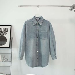 Men's Coat Loewew Designer Fashion Pocket Embroidery Versatile Loose Lapel Long Sleeve Denim Shirt Coat Unisex