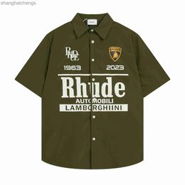 Fashionable Rhuder Designer Shirts 2024 Summer New Branded Polo Collar Short Sleeve Shirt Letter Printed Mens Womens Casual Top Trend