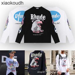 Rhude High end designer clothes for Trendy Angeles Exclusive Eagle Print Loose Couple Long sleeved T-shirt With 1:1 original labels