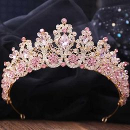 Headbands DIEZI Elegant Luxury Bridal Handmade Pink Crystal Bead Headwear Suitable for Womens Wedding Parties Queens Crown Hair Accessories Q240506