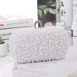 Full embroidery Beaded Evening Bag Pearls Handbag for Wedding Party Prom Women Pearl Beads Crystal Elegant Clutch Shoulder bag 240430