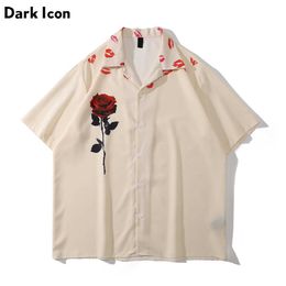 Men's Casual Shirts Lips Rose Printed Button Down Collar Mens Hawaiian Shirts Thin Material Vintage Shirts for Men Outerwear Shirts Male Top 2023 S Y240506