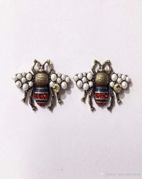 Fashion Brand Pearl Stud Earrings Couple Bee Earrings Vintage High Quality Brass Jewellery 9338281