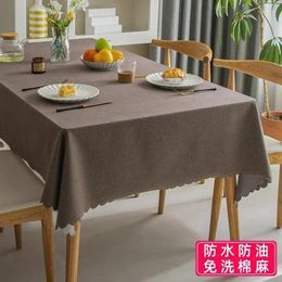 Table Cloth Spot Waterproof Oil-proof High-class Color Cotton Linen Fabric Tablecloth Feeling Light Luxury El Accommodation Black